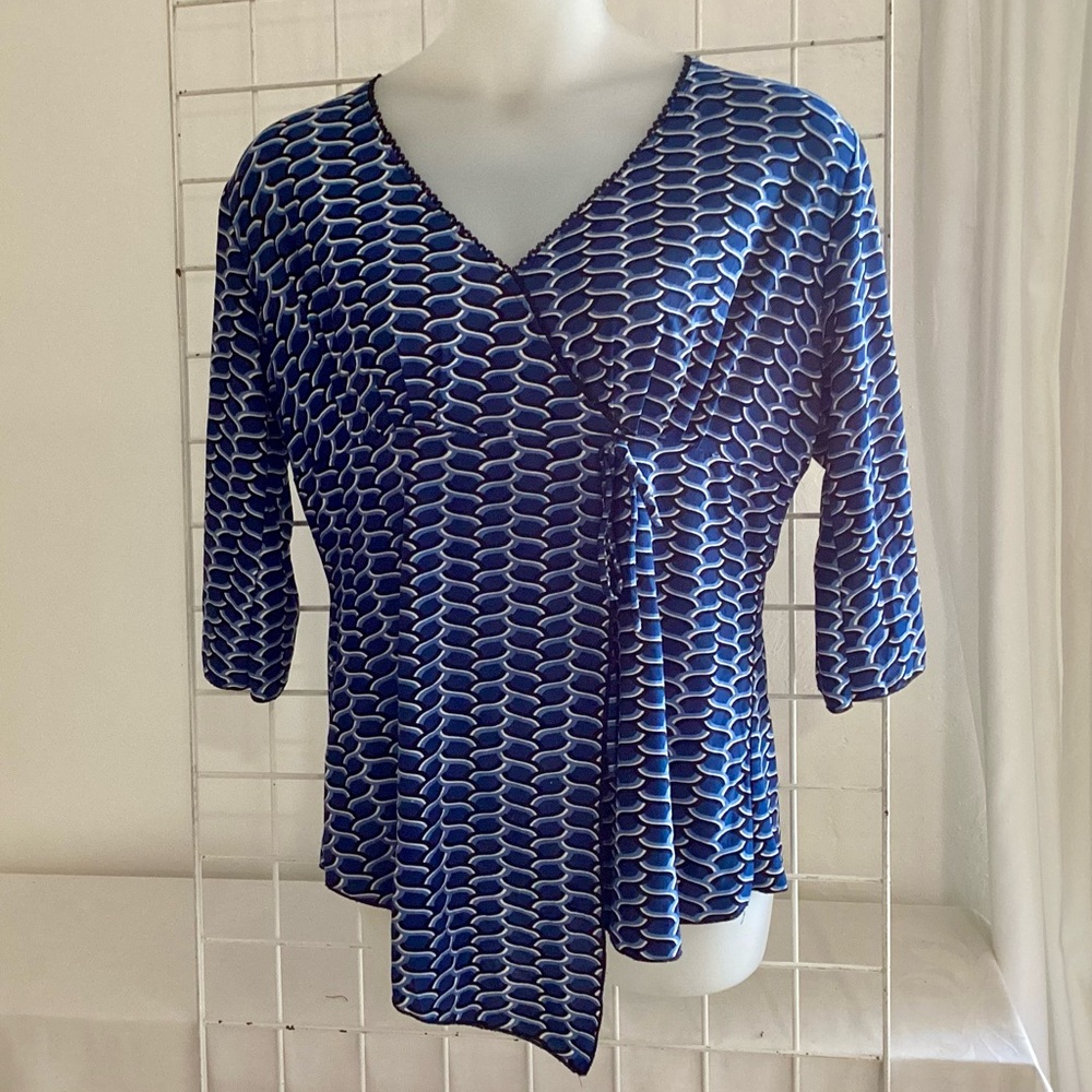 Wrap V-Neck Top Blue Print